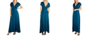 24seven Comfort Apparel Women's Cap Sleeve V Neck Maxi Dress